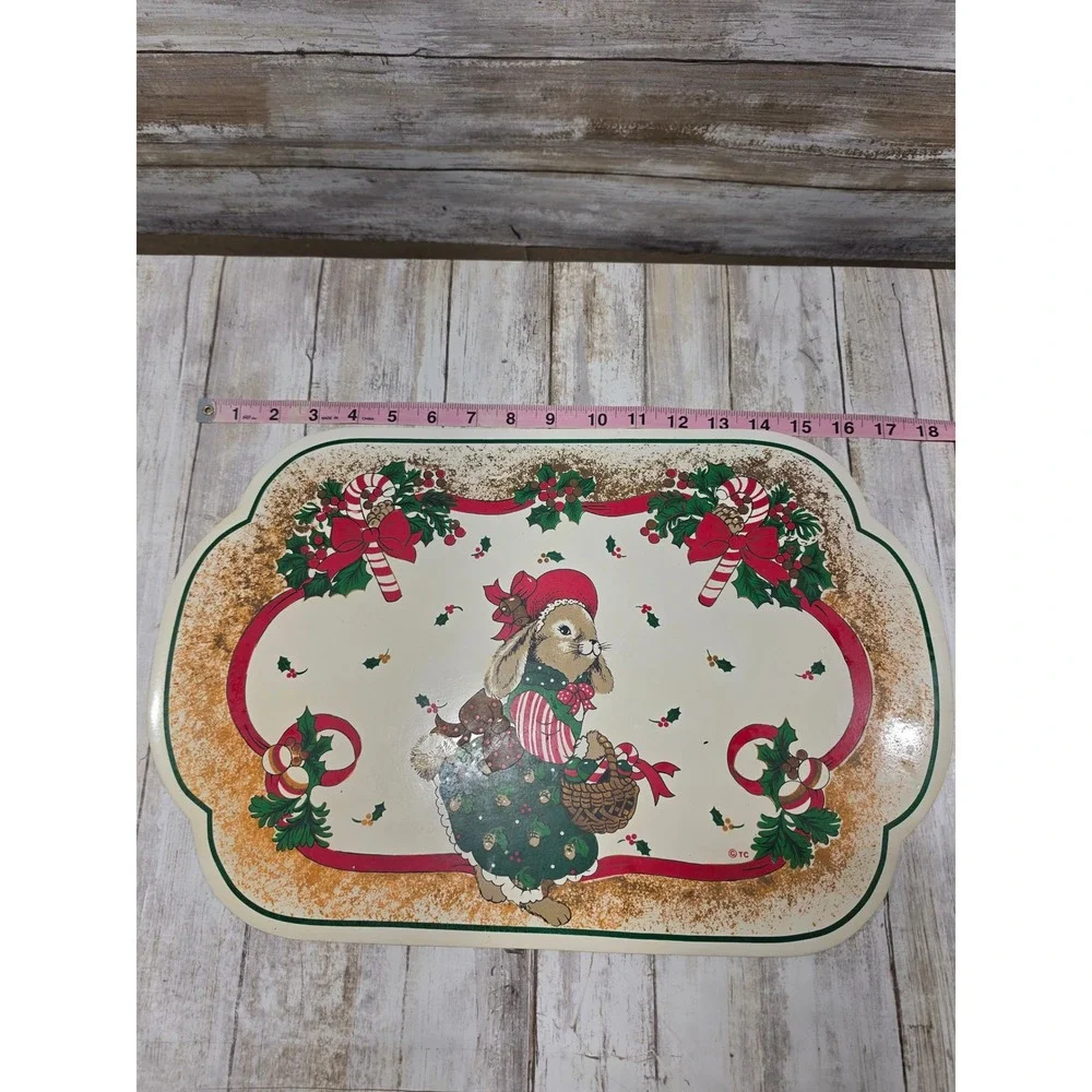 Vintage Christmas Placemats Lot of 7 Holiday Tree Bells Bunny Poinsettia Decor